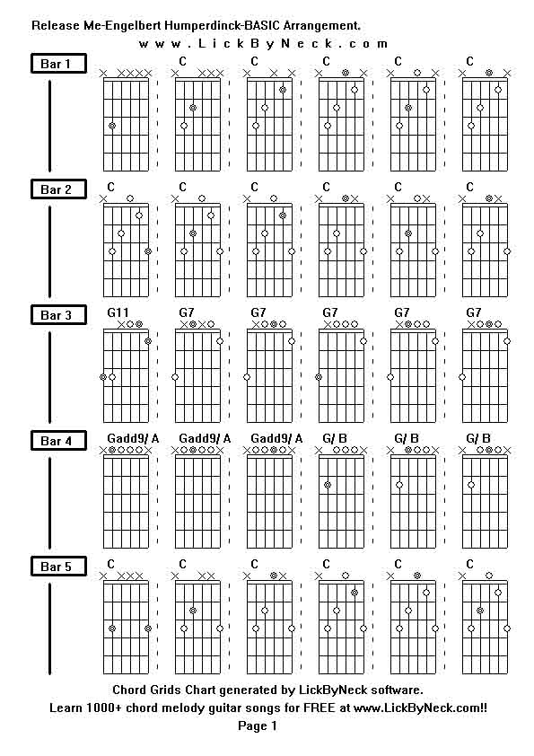 Chord Grids Chart of chord melody fingerstyle guitar song-Release Me-Engelbert Humperdinck-BASIC Arrangement,generated by LickByNeck software.